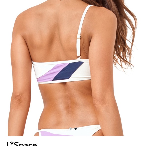 L*Space Asymmetrical Colorblock Bikini Top in White, Purple, and Blue - Picture 2 of 3